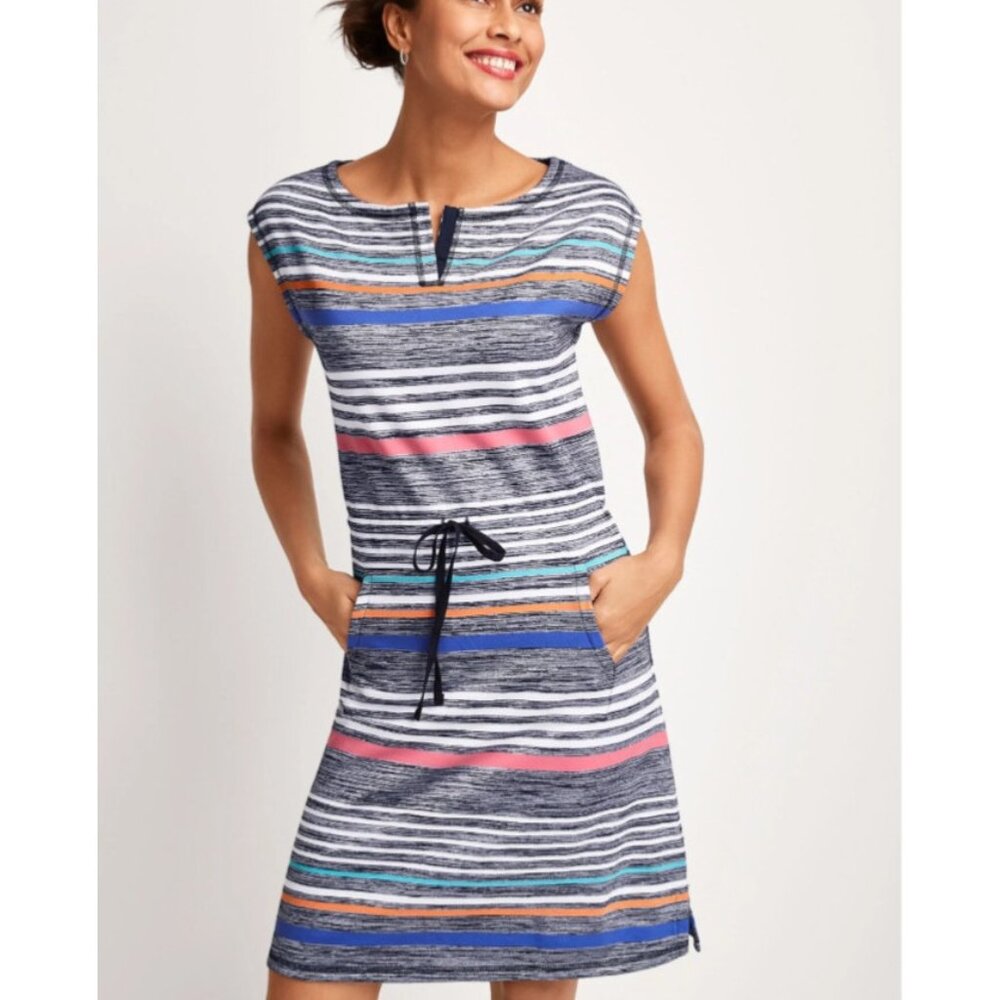 Talbots Dress M Medium Striped Pullover Stretch Cotton Casual Washable Summer